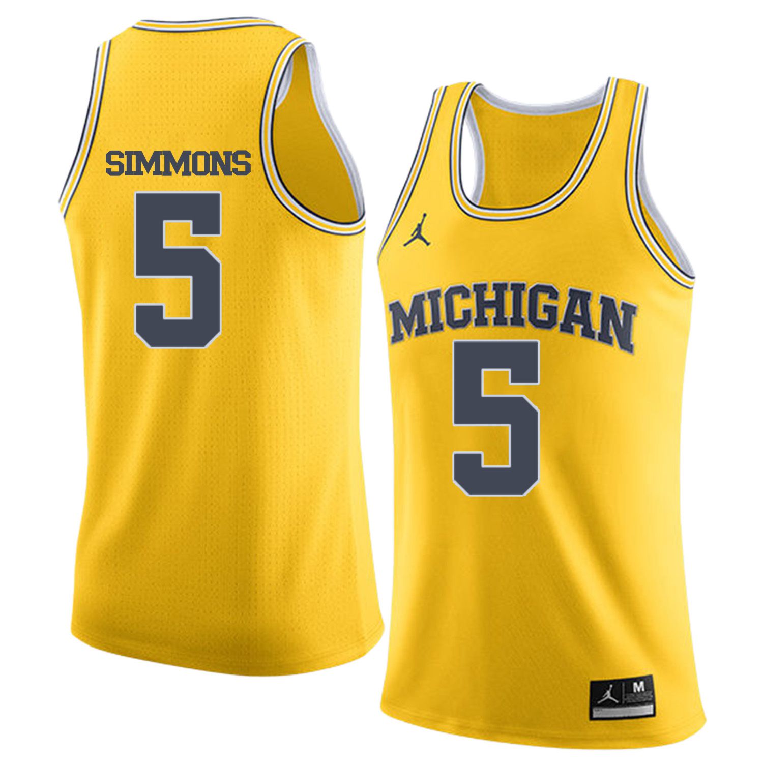 Men Jordan University of Michigan Basketball Yellow #5 Simmons Customized NCAA Jerseys